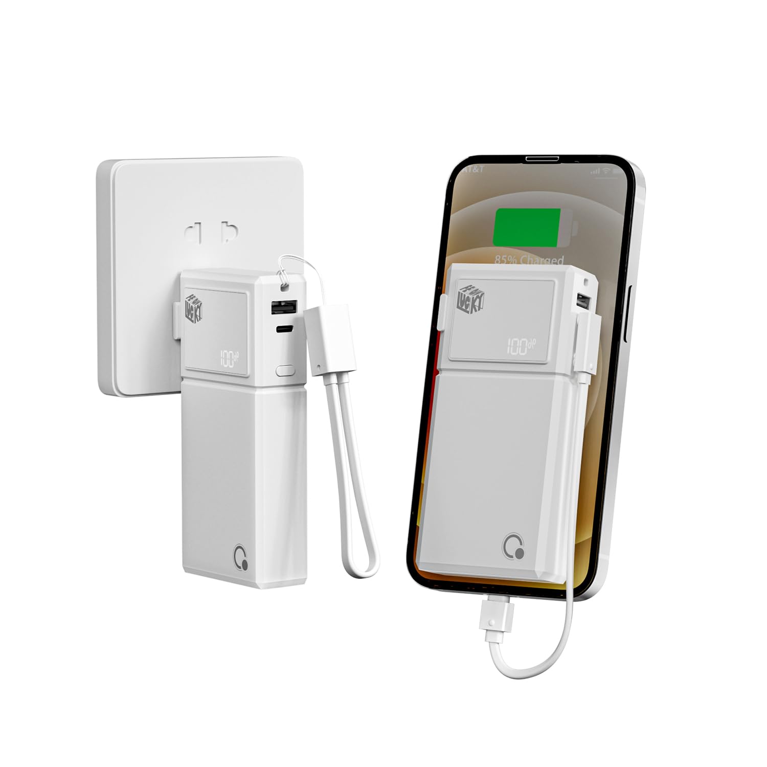 Brand Q Fast Charging Portable Charger, USB C Power Bank with Built-in 30W AC Wall Plug,20W 10000mAh External Battery Pack with Removable Cable Compatible with iPhone Smartphone Tablet etc