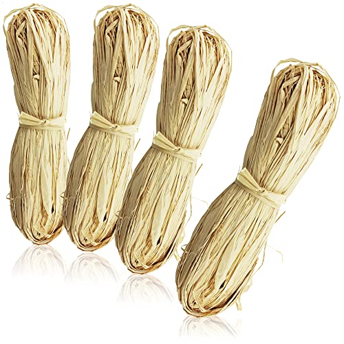 com-four® 4X Raphia Naturel - Raphia Naturel pour l'artisanat et la décoration - Rafia en Couleur Naturelle (004 pièces - Bast Nature)