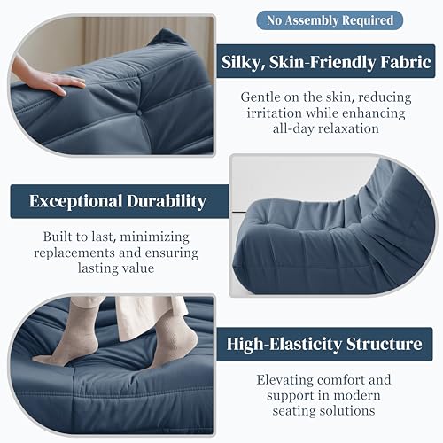 Image of Bean Bag Chair, Fireside Chair Bean Bag Sofa for Adults, Bean Bag Chairs for Teens with High-Resilience Foam, Memory Foam & Non-Slip Base Bean Bag for Living Room, Bedroom, Office (Suede, Dark Blue)