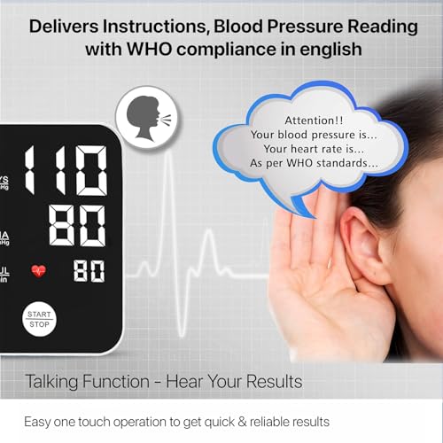 Image of Rechargeable Bp Monitor Digital Fully Automatic Upper Arm Blood Pressure Checking Machine With Talking Function Cuff Kit For Home Best Most Accurate Measurement- White