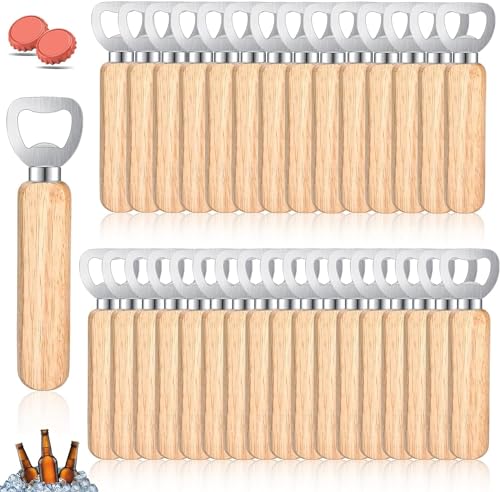 30 Stück Flaschenöffner Holz, Holzgriff Bier Kronkorkenöffner, Tragbare Kapselheber, Personalisierter Bierflaschenöffner mit Holzgriff für Zuhause, Küche, Bar