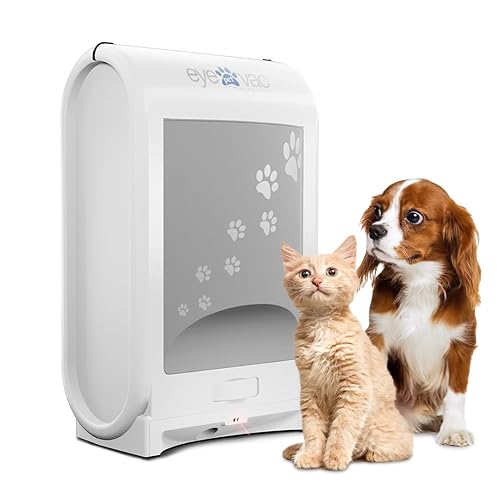 EyeVac Pet Touchless Vacuum Automatic Dustpan - Ultra Fast & Powerful - Great for Sweeping Cat Dog Pet Hair Food Dirt Kitchen, Corded Canister Vacuum, Bagless, Automatic Sensors, 1400 Watt (White) - Pet White