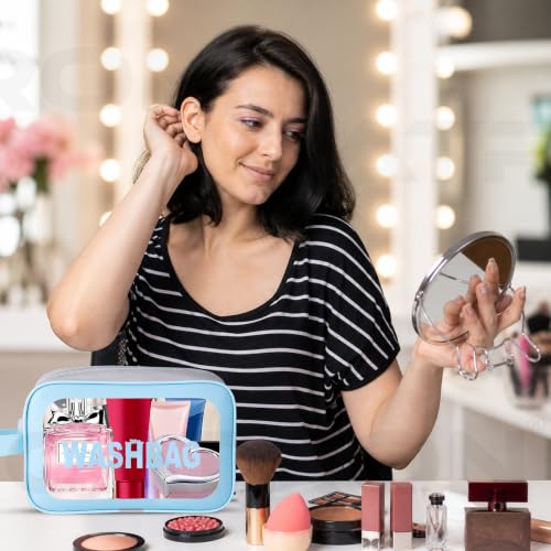 Image of CATRON Makeup PVC Water-Resistant Cosmetic Bag Set 3 Wash Bag Pouch for Multifunctional Travel Kit Toiletry Bag Portable Organizer Case Carry Pouch for Women Bathroom Set (Blue)