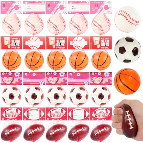 LiYiQ 28Pcs Valentines Day Gifts Cards with Basketball Soccer Football Baseball Stress Ball...
