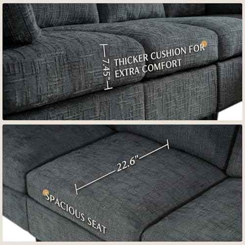 Image of 122.6 inch Chenille Modular Sectional 6 Seater Sofa, Deep Seat Couch with Ottoman & Removable Covers, Free Combination Modern Couch, L /U Shaped Modular Sectional Sofa, for Living Room, Apartment, Black