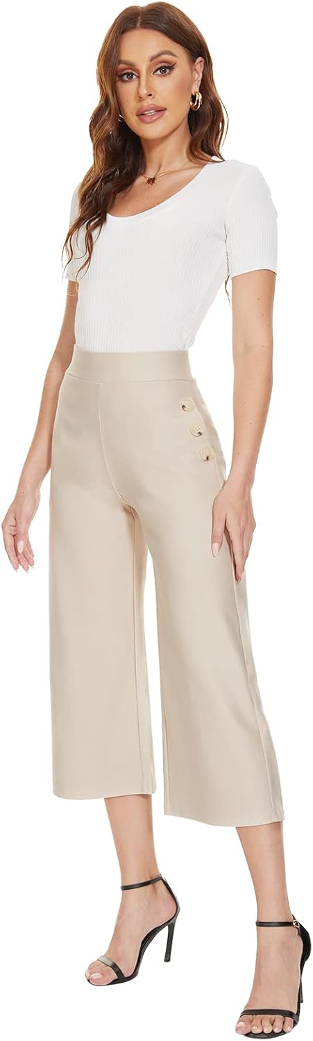 Ginasy Black Wide Leg Pants for Women Business Casual Dress Pants Stretch High Waist Crop Capris Culotte - Image 5