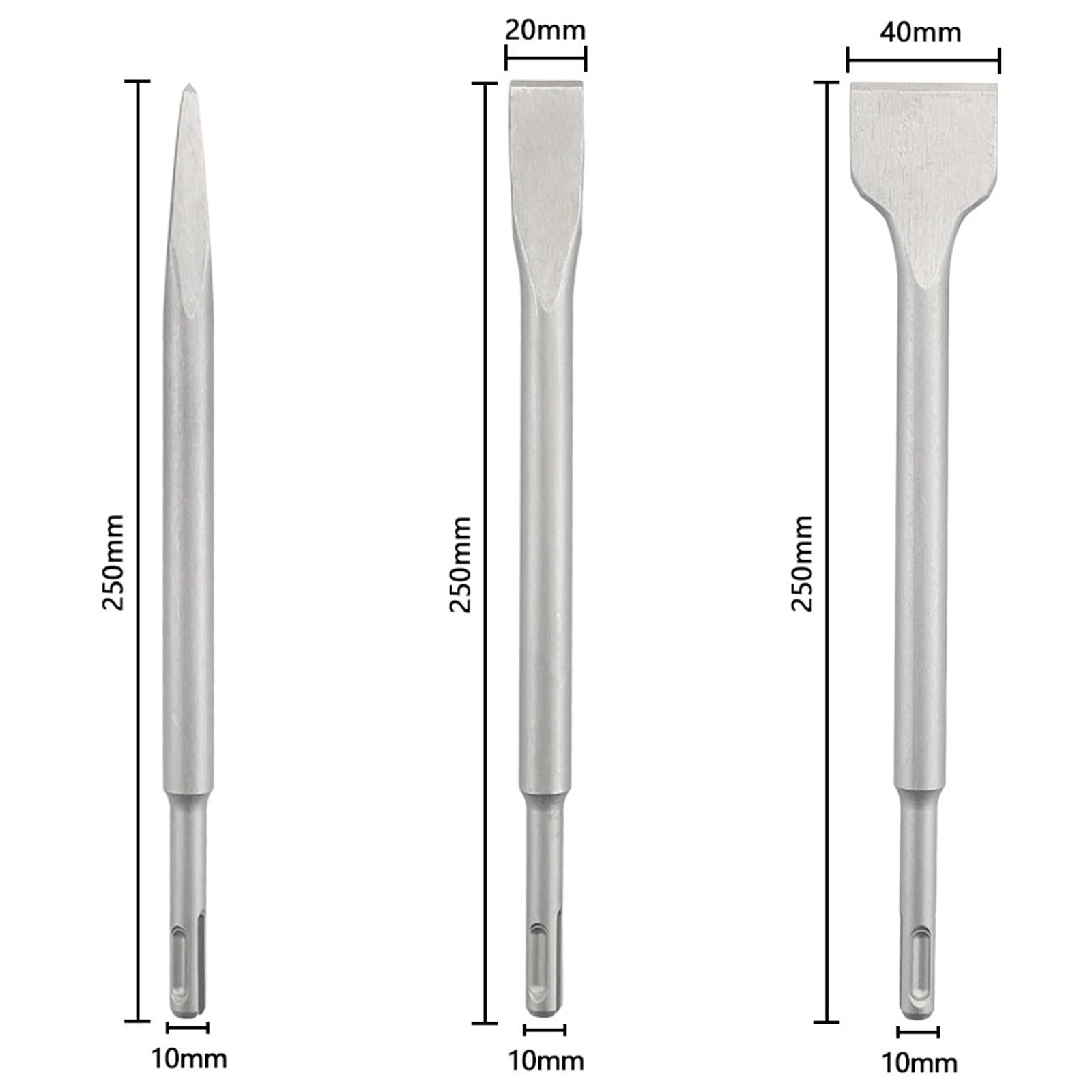 Set di Scalpelli Set di 3 scalpelli con Gambo, Punta da Trapano a Martello, scanalatura a Punta, scalpello Piatto, Utensili for muratura, for Cemento, Mattoni, Muro, Roccia
