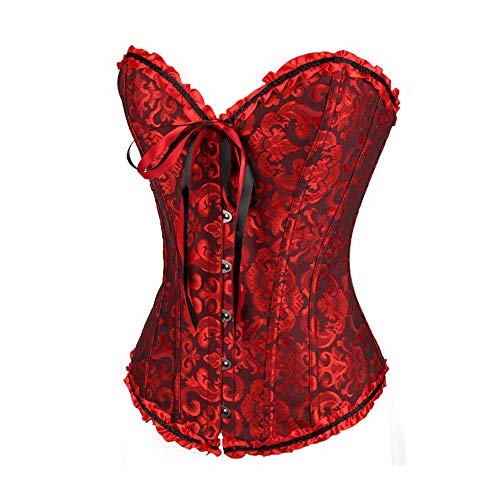 Dinnesis Vivir en una ciudad medieval para mujer, sexy, vintage, gótico, fiesta, floral, encaje, corsé, corsé ajustado, top de Halloween, cosplay disfraces para hombres, faraón egipcio antiguo, rojo,
