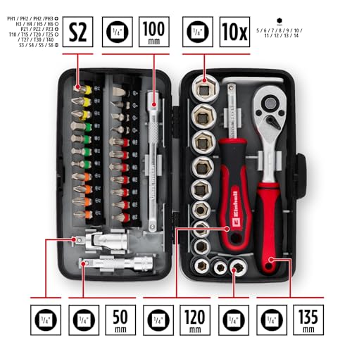 Einhell Set de 38 pièces avec embouts et douilles en acier S2