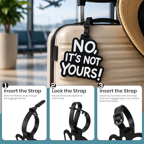 Image of Storite Pack of 2 Luggage Tags with Black Silicon Strap (Black)
