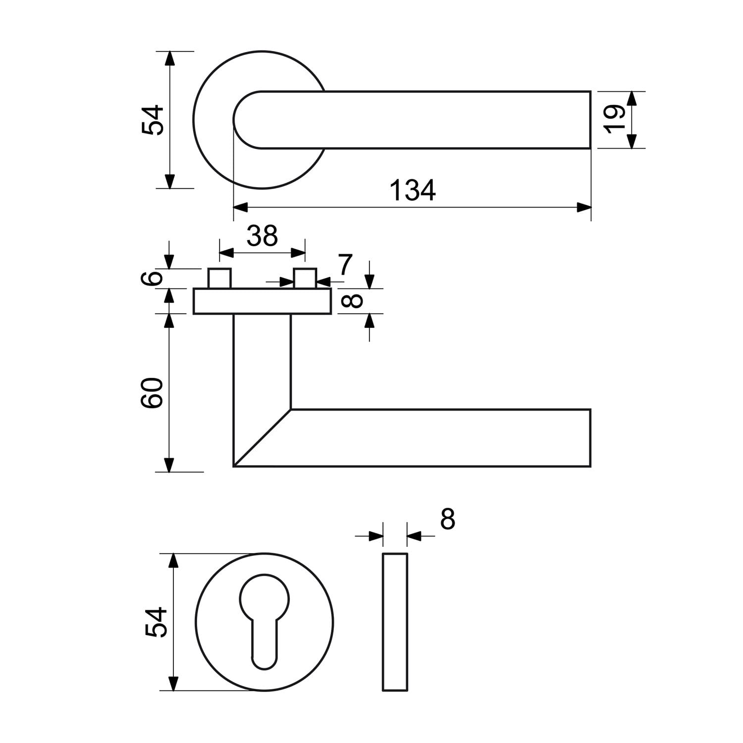 FELGNER maniglia per porta Como per cilindro europeo | maniglia per porta moderna e di alta qualità | ferramenta per porta con rosetta | per porte interne e delle camere | Nero