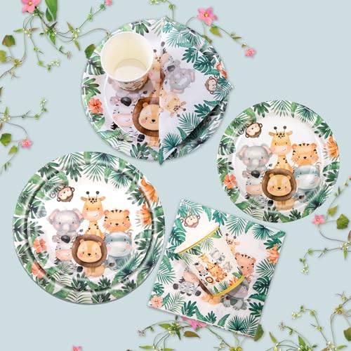 Aitsite 100 Stück Waldtiere Partygeschirr Set, Tiere Partyteller Geburtstag für 20 Gäste, Waldtiere Geburtstag Geschirr… – Ansicht 3