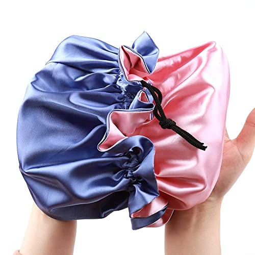 Image of Extra Large Adjustable Double Layer Satin Hair Bonnets with Drawstring for Women Night Sleeping Long Silky Satin