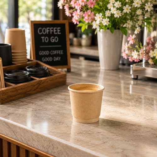 Image of Restaurantware 4 Ounce Disposable Cups, Pack of 500 Double Wall Hot Cups - Lids Sold Separately, Rippled Wall and Kraft Paper Insulation, Ideal for Serving Coffee, Hot Chocolate, Tea, and More
