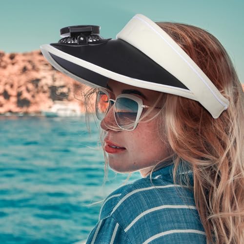 Image of Solar Fan Hat Men and Women Sun Visor Wide Brim Cooling Hat for Outdoor Summer Camping Beach Fishing, USB & Solar Powered