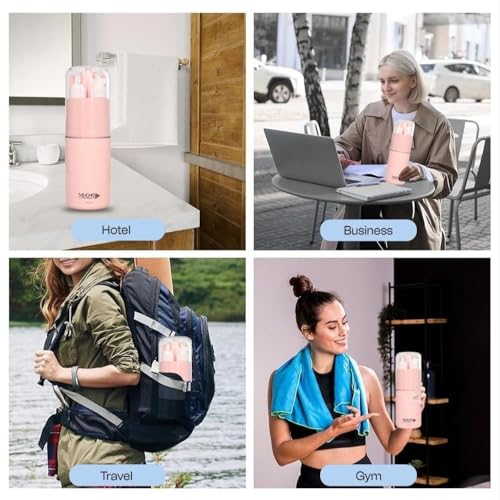 Image of 6 in 1 Travel Essential Kit for Men & Women | Compact Travel Kit for Toiletries with Travel Bottle Kit for Toiletries, Mini Travel Kit, Toothbrush Holder & Leak-Proof Dispenser (Peach)