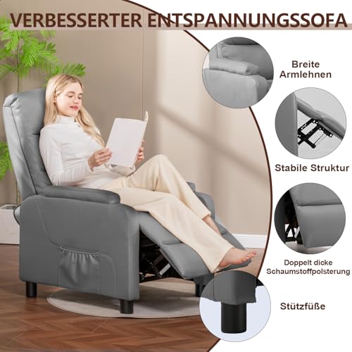 COMHOMA Relaxsessel Fernsehsessel mit Ruhesessel Liegesessel mit Liegefunktion, Federkissen mit Fußstütze Einzelliegesessel Wohnzimmer Schlafzimmer Heimkino PU-Grau – Bild 6