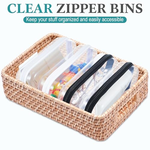 Image of Hoolerry 4 Pcs Hard Clear Zipper Case Makeup Bags Plastic Zipper Pouch Transparent Storage Box Containers for Cosmetics, Snacks, Building Blocks, Puzzles(Clear,7.5 x 3.9 x 2 in,Black and White)