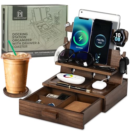 Wood Phone Docking Station for up to 3 Phones, Samsung Galaxy Wat...