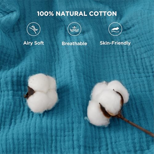Bedsure 100% Cotton Muslin Blanket King Size for Bed - 4-Layer Breathable and Lightweight Thin Soft Summer Gauze Muslin Blanket for Adults, Teal, 108x90 Inches