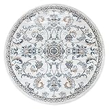 Paco Home Teppich Rund Wohnzimmer Kurzflor Modern Vintage Orient Muster Bordüre, Grösse:160 cm Rund, Farbe:Creme 2