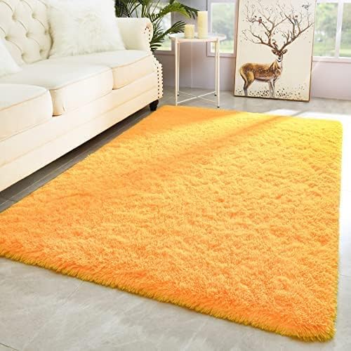 Image of FIASCO Polyester Shaggy Bedside Runner, Soft Indoor Modern Shaggy, Soft Rugs for- Living Room, Dinning Room, Office, Bedroom & Hallway Carpet Rugs Size 5X8 Yellow