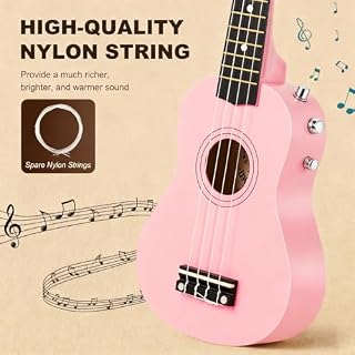 MUSTAR Soprano Ukulele, 21 Inch Ukulele for Beginners – Small Guitar Ukulele for Beginner, Ukuleles Kit With Gig Bag, Strap, Picks, Basswood Pink Ukuleles Set - Les Beatles, Paul McCartney, John Lennon, RIngo Starr, George Harrison MUSTAR Soprano Ukulele, 21 Inch Ukulele for Beginners - Small Guitar Ukulele for Beginner, Ukuleles Kit With Gig Bag, Strap, Picks, Basswood Pink Ukuleles Set – Image 4