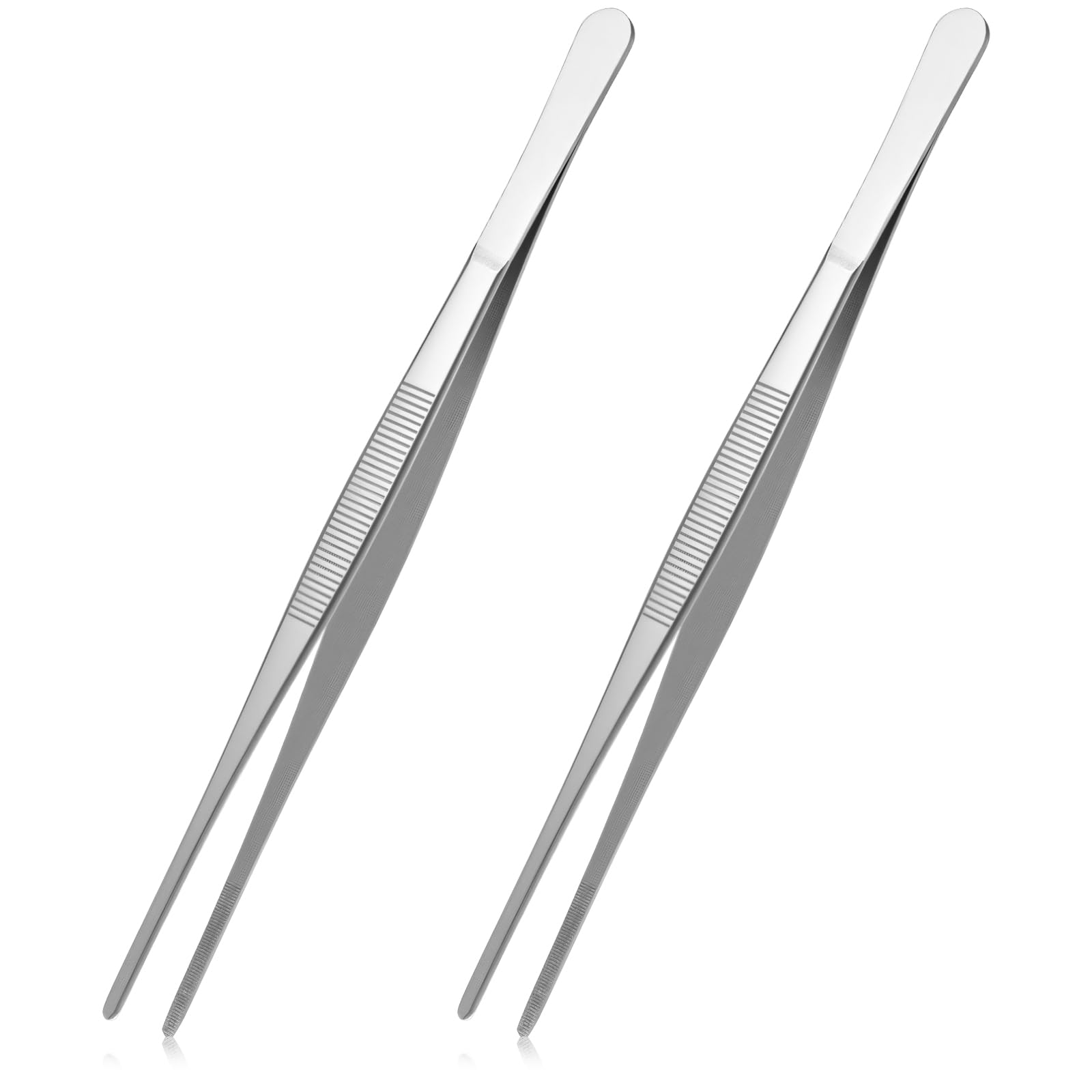2 PCS Kitchen Tweezers Professional Cooking Tweezer Stainless Steel Long Tweezers Tongs Serrated Tips for Chef Serving Food Grill Culinary Pasta BBQ (9.84 Inch)