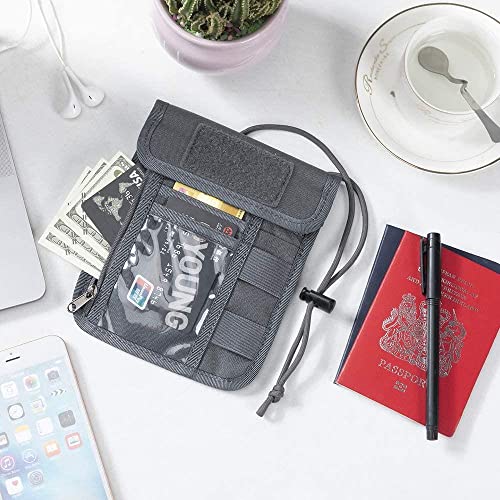 Image of EXCELLENT ELITE SPANKER Passport Holder Neck Pouch RFID Nylon Blocking Travel Neck Wallet ID Card Organizer Pouch with Neck Lanyard(Grey)