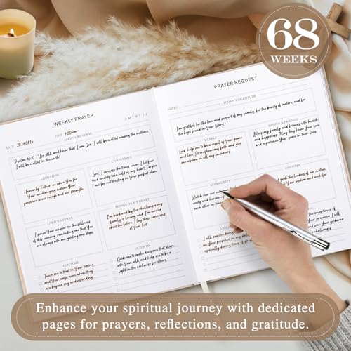 Image of Lanpn Bible Prayer Journal for Women Men, 68 Weeks Linen Bible Study Journal Christian Prayer Notebook Planner with Scripture Verse, Devotional Journal Religious Christian Faith Gifts Women, Green