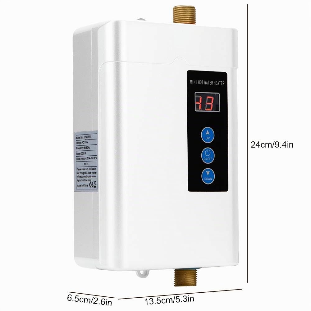 Calentador de Agua Instantáneo, Mini Pantalla Táctil LCD Calentador de Agua eléctrico sin Tanque Calentador de Agua de Control Remoto Máquina de Calentamiento de Agua para El Hogar(Blanco UE 4000W)