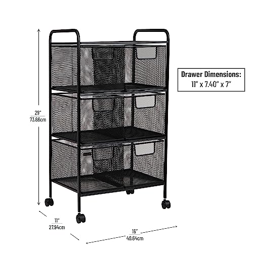 Mind Reader Multipurpose Rolling Cart with Drawers, Office Storage Organizer, Utility Cart, Metal Mesh, Black - Image 4