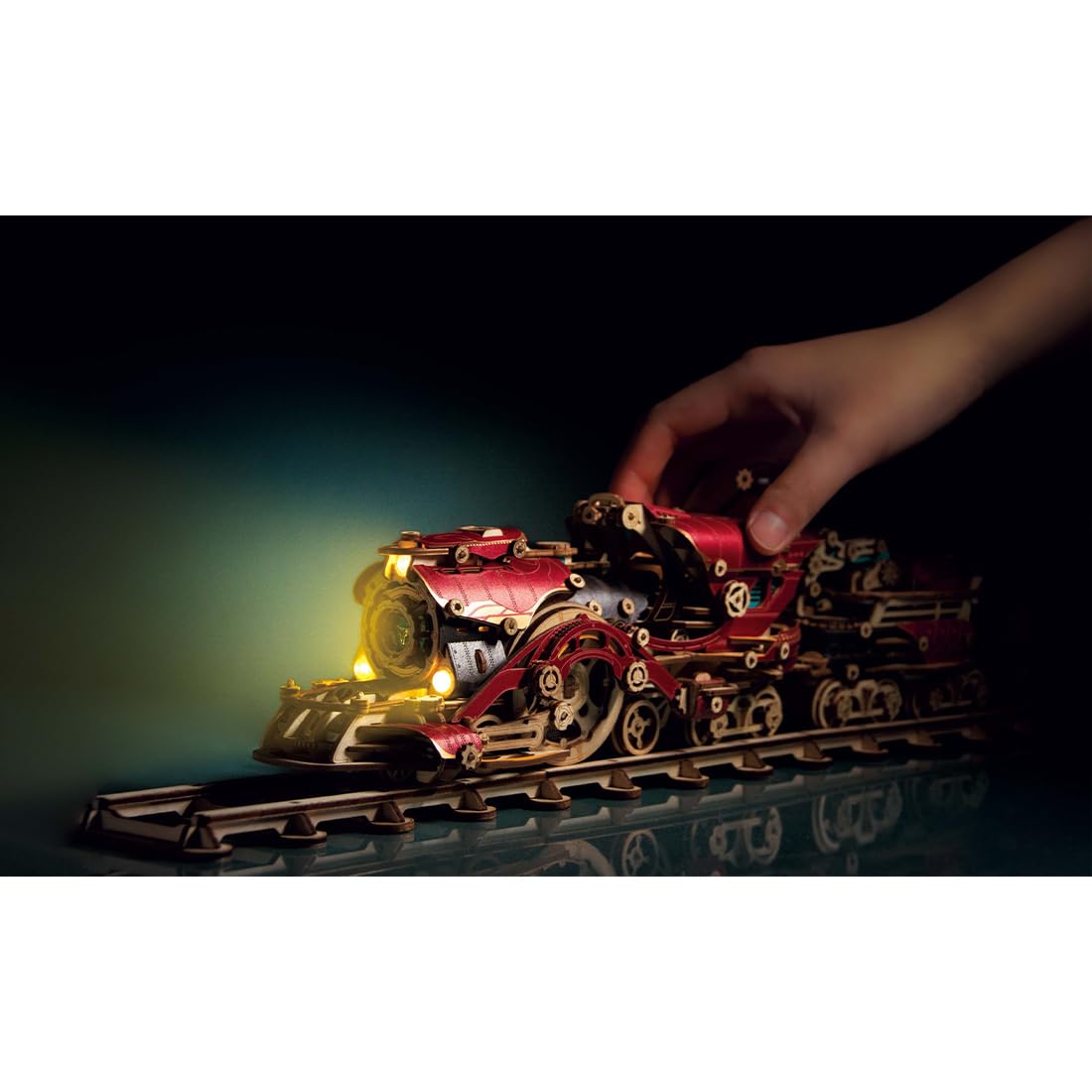 Steampunk pociąg parowy 3D z drewna, zestaw modelarski, mechaniczna lokomotywa, puzzle ze światłem LED, drewniany model kolejowy "zrób to sam", do dekoracji dla dorosłych i młodzieży (800+ elementów)