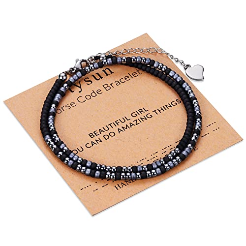 Image of Btysun Inspirational Morse Code Bracelets for Women Men Teen Girl Gifts Best Friend Birthday Gifts for Him Her Adjustable Layered Secret Message Sister Bff Girfriend Sister Christmas Jewelry