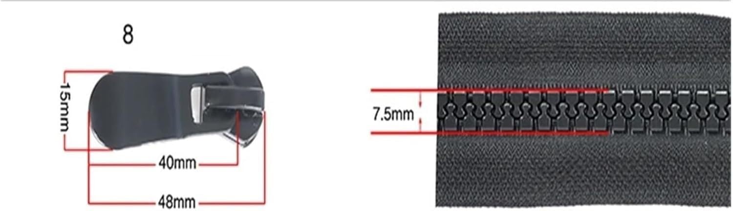zamki do szycia, Zamki błyskawiczne Zamek błyskawiczny Czarny Biały z otwartym końcem Podwójne suwaki Kurtka Płaszcz do szycia DIY Odzież Namiot Markiza(Black,NO8*120 cm)