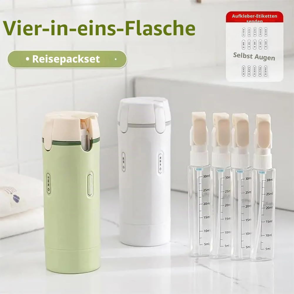 4-in-1-Reise-Spenderflasche mit Skala und Etikett, tragbare, auslaufsichere, nachfüllbare Reisespenderflaschen, Shampoo-Reiseflaschen, Toilettenartikel für Flüge, Turnbeutel, Wochenendausflüge, 2