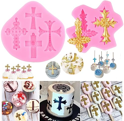 Cross Molds Silicone 2 Pcs Baptism Cake Decorations Cross Cake Mold Cross Mold Baptism Cake Toppers for Baptism Party Supplies