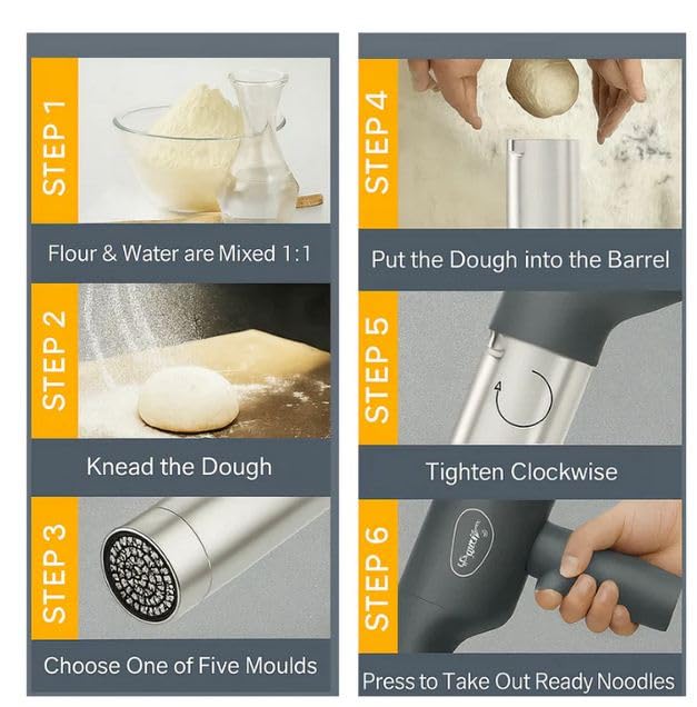 Image of Pigeon Electric Rechargeable Idiyappam and Noodle Maker, Pasta Machine with 5 Molds, Dough Press