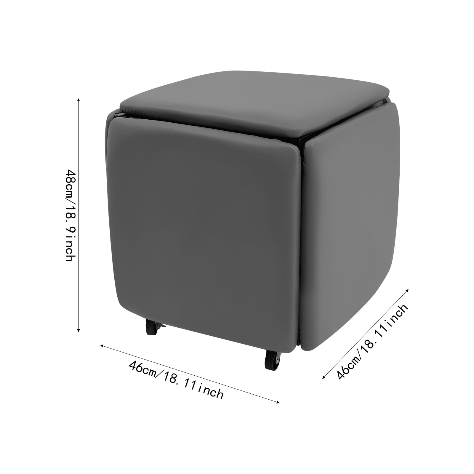 Multifunktionaler Sofahocker 5in1 Hocker mit Rollen und Bremsen, aus Kohlenstoffstahl PU und hochelastischem Schwamm, stapelbarer Sitzhocker für Wohnzimmer Schlafzimmer Schminkbereich und Schuhwechsel