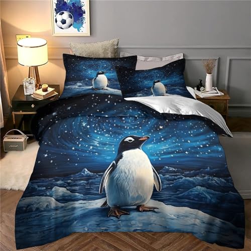 Parure de lit enfant pingouin 140x200 cadeau idéal housse couette zippée lit simple