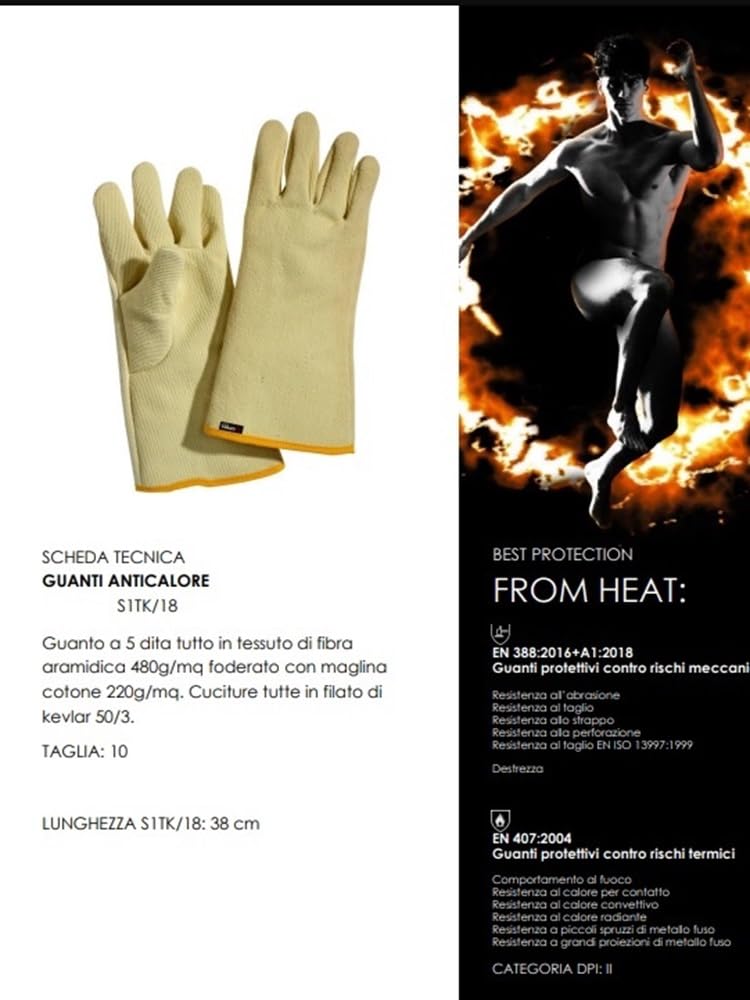 1 paire de gants de travail anti-chaleur et anti-flamme en fibre de carbone jaune, taille 10