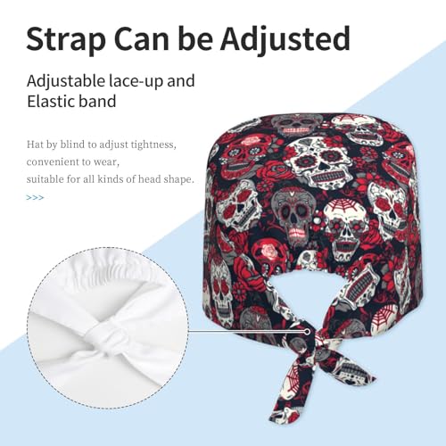 Image of Surgical Caps Men Women, Scrub Cap with Sweatband Adjustable | Tie Back Nurse Cap, Nursing Breathable Working Hat, Scrub Cap, Medical Hats