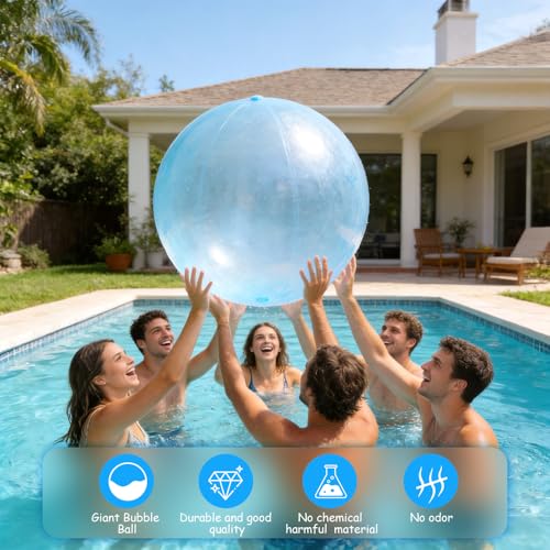 Wxeadu 2 Stücke Bubble Ball, 120cm Wasserball Transparenter XXL, TPR Riesen Aufblasbarer Wasserball für Erwachsene, Große Wasserblasenball für Beach Ball Party Garden Im Freien(Rosa,Blau)