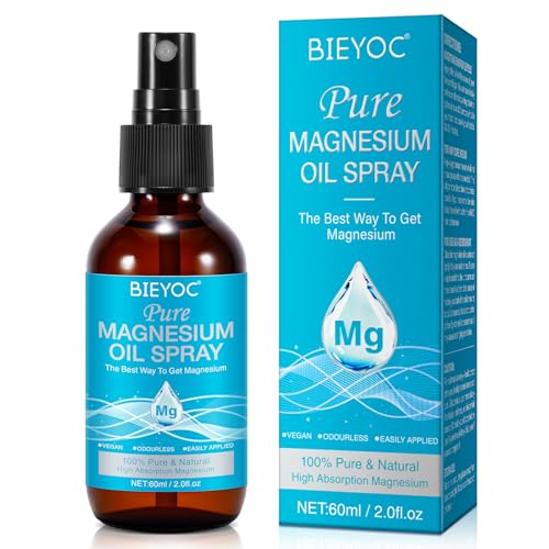 Spray de aceite de magnesio, aceite de magnesio 100% puro para pies, spray de magnesio para dormir, absorción rápida con cloruro de magnesio, 60 ml