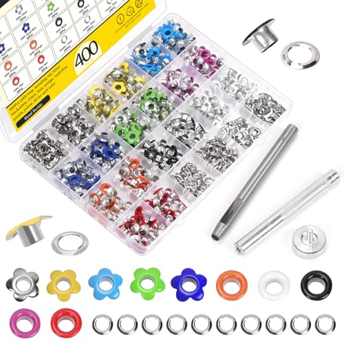 Mardatt Lot de 400 œillets à œillets fleurs et ronds de 3/16 pouce (4,8 mm), couleurs...