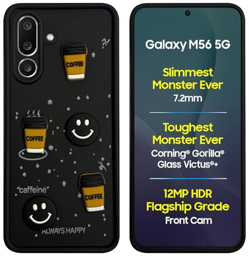 Image of SBMS Silicone Back Cover Case for Samsung Galaxy M56 5G / F56 5G | Cute Fun 3D Cartoon, Coffee Design Silicone Case | Camera Protection Bump | Shockproof Back Cover for Sam M56 5G (Coffe Mug Black)