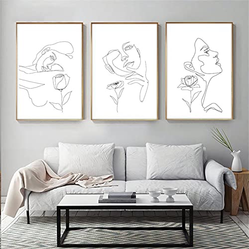 Ligne abstraite moderne femme rose : triptyque d'art mural élégant 60x80