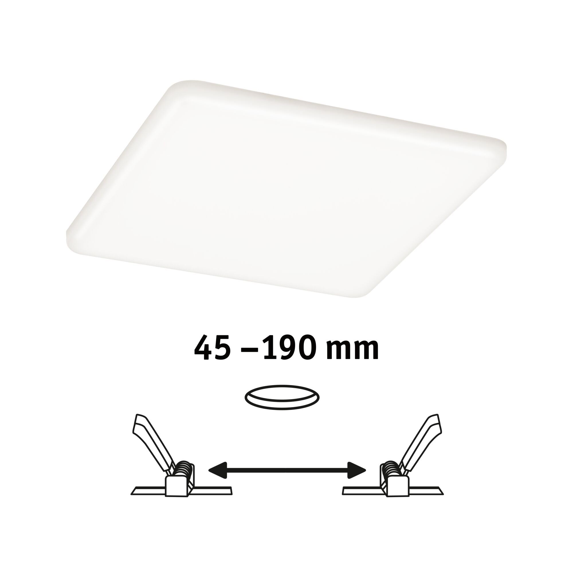 Paulmann 92398 Panel LED, oprawa wpuszczana Veluna VariFit, IP44 185x185mm czworok., w kompl. oprawa sufitowa 1x17,5 W satyn. tworzywo sztuczne 4000 K