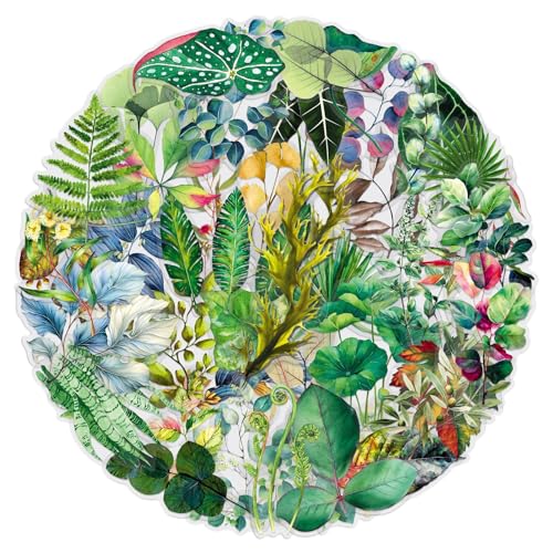 50 Pcs Clear Watercolor Leaf Waterproof Vinyl Pet Stickers - Plant Foliage Decals for Laptop Phone Skateboard Luggage Refrigerator(Leaf)