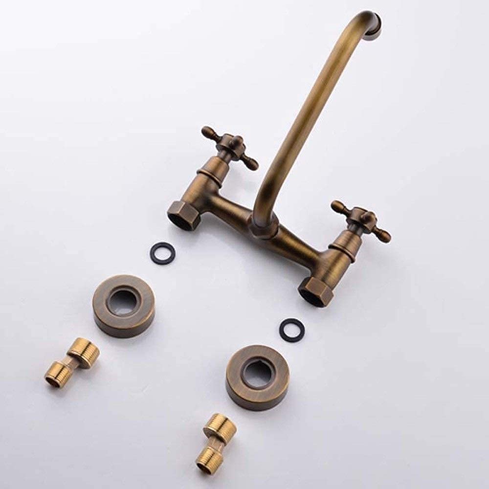 grifo para lavabo, Lavabo de cocina bronce con doble manija, estilo europeo, retro